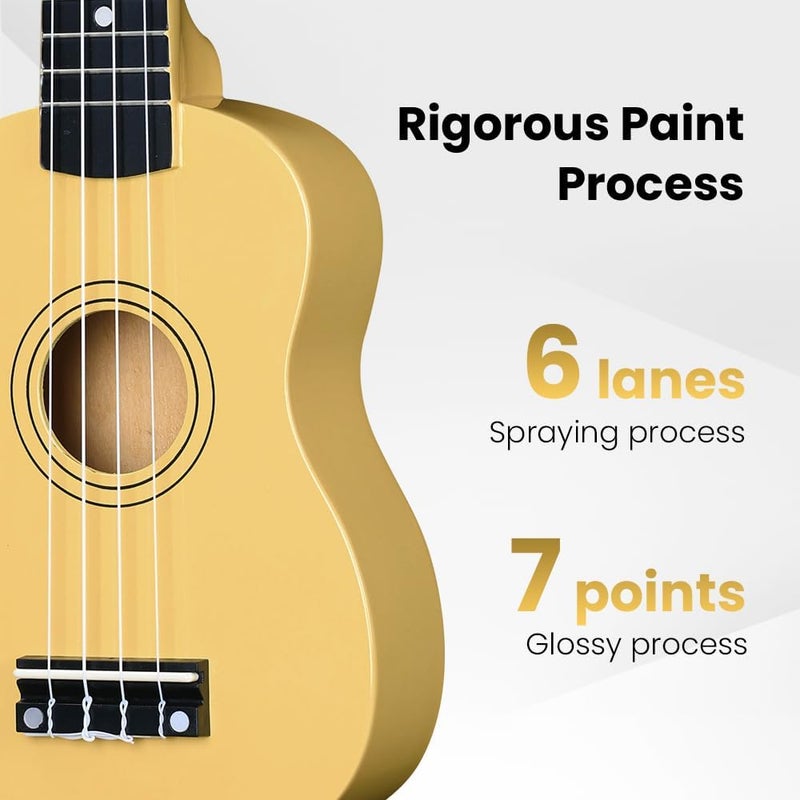 Winzz Soprano Ukulele Starter Kit For Beginners with Bag, Clip-On Tuner, Extra Strings, Strap, Plectrum, Fret Stickers, Chords Card, Polishing Cloth, Baby Yellow - Image 3